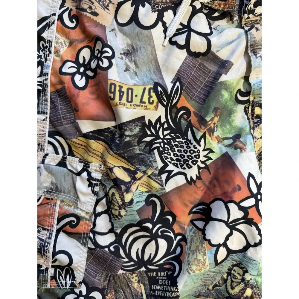 Solitude Boardshorts Mens 34 Hawaii License Plate Floral Print Drawstring Trunks